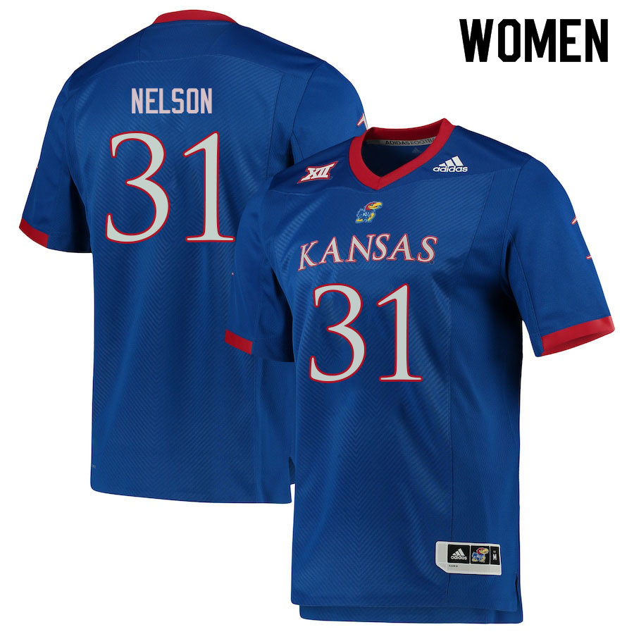 Women #31 Landon Nelson Kansas Jayhawks College Football Jerseys Sale-Royal